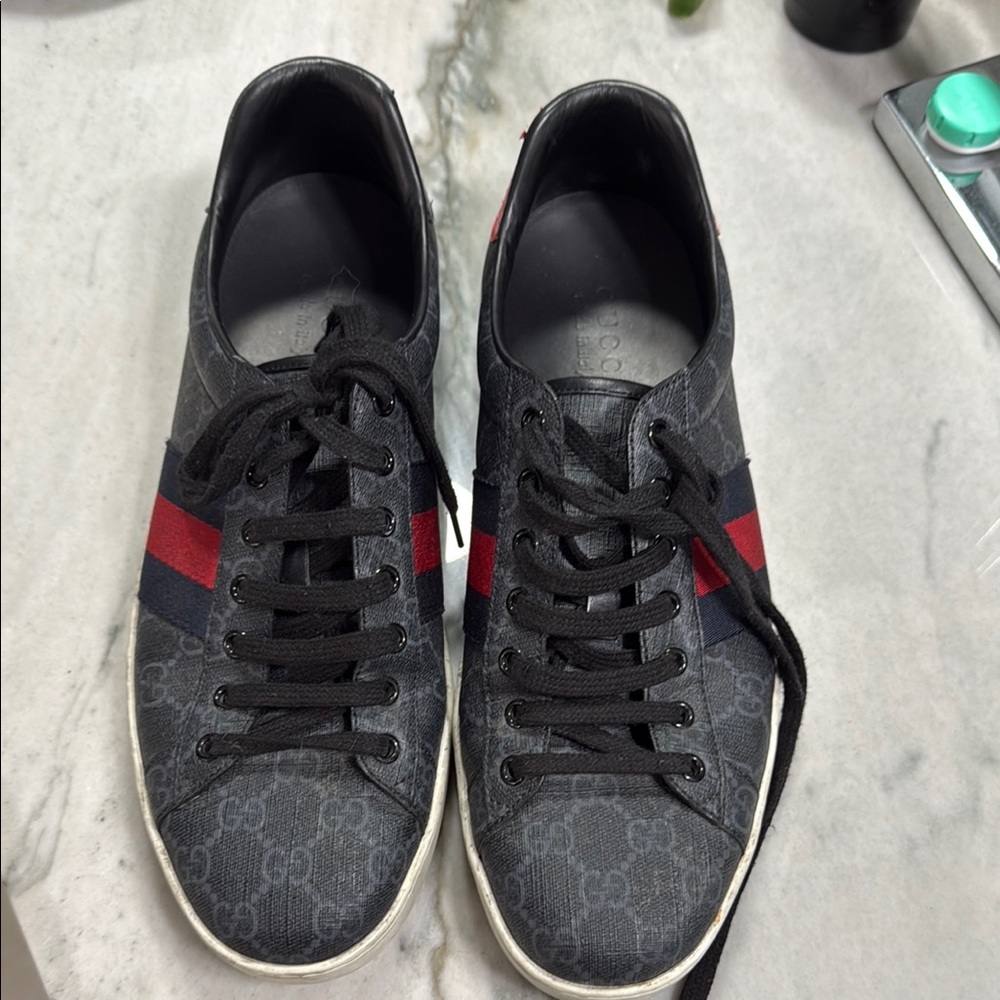Gucci Black and Red Sneakers with Signature Stripes